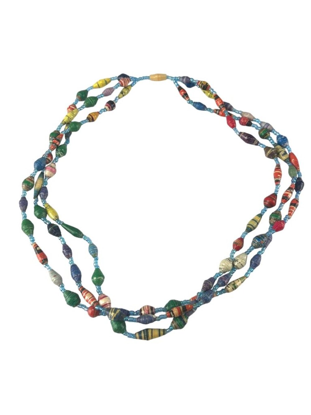 Necklace Triple Tier Paper Bead Multicolor 18" with Barrel Clasp